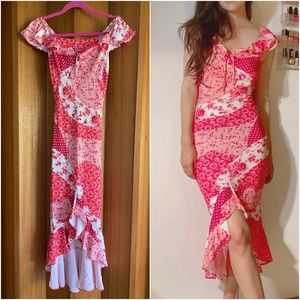 BETSEY JOHNSON | Pink Floral Ruffle Midi Dress